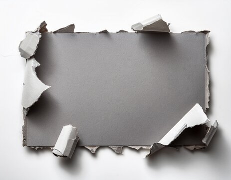 torn grey cardboard paper pieces on a white background create a textured text box ideal for overlaying text and graphic design projects