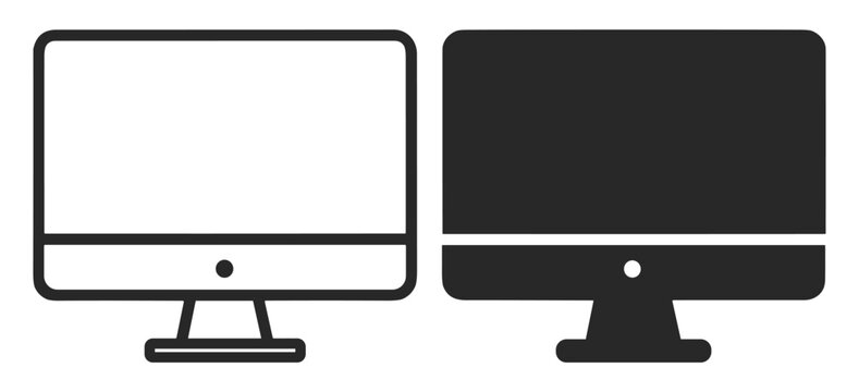computer monitor icon set silhouette and outline vector illustration on transparent background