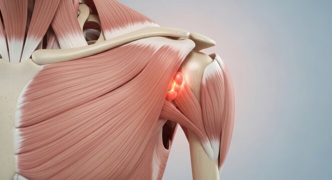 Medical Illustration of Shoulder Joint Anatomy Highlighting Pain and Inflammation.