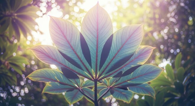 Sunlit Cassava Leaf A Vibrant Display of Natures Beauty and Botanical Detail.