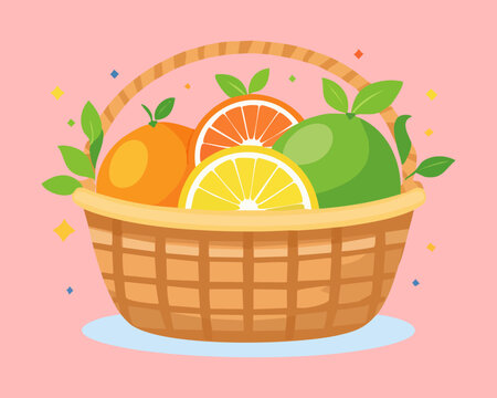 Collection of zesty citrus fruits including a whole orange grapefruit and fresh green lime - Vector Illustration