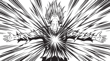 Dynamic superhero explosion, comic book art, black and white vector, action hero © Uttom Kumar