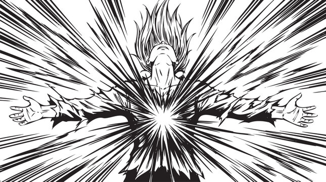 Dynamic superhero explosion, comic book art, black and white vector, action hero