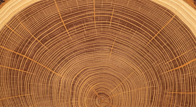 Wood grain cross section. Wood texture of cut tree. Closeup of tree trunk rings. 