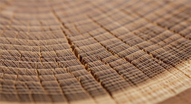 Wood grain cross section. Wood texture of cut tree. Closeup of tree trunk rings. 