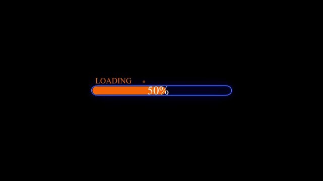 Abstract neon loading icon animation . Loading bar and percentage Futuristic progress loading bar 0-100 percent.on a black background