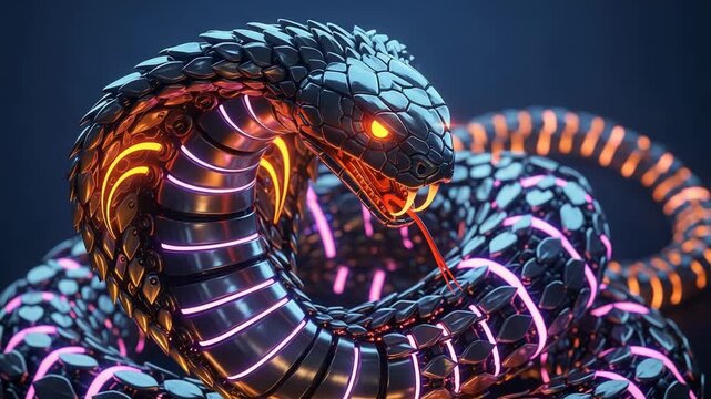 Futuristic cybernetic snake with neon glow