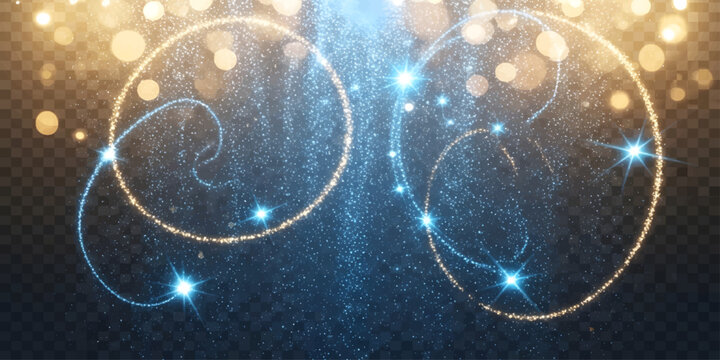 Glowing blue Christmas ball shaped like a planet floating in a futuristic space background with stars and digital light energy design
