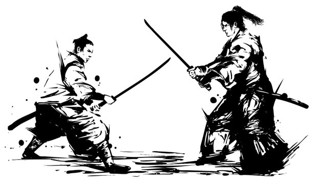 Samurai Duel &ndash; Traditional Japanese Sword Fight Illustration