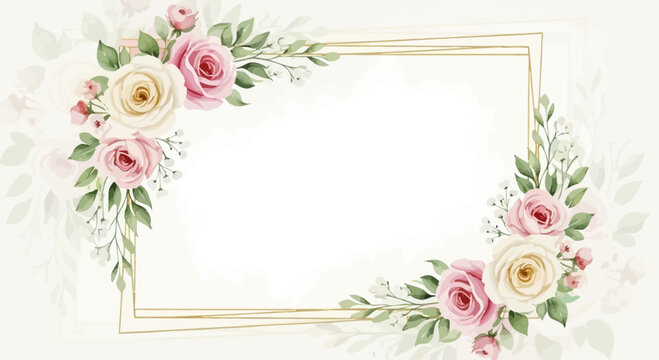 Elegant Floral Border with Roses and Greenery - Wedding Invitation Frame