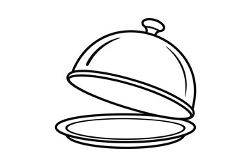 Fototapeta premium Simple black and white line drawing of an open cloche dome on a plate