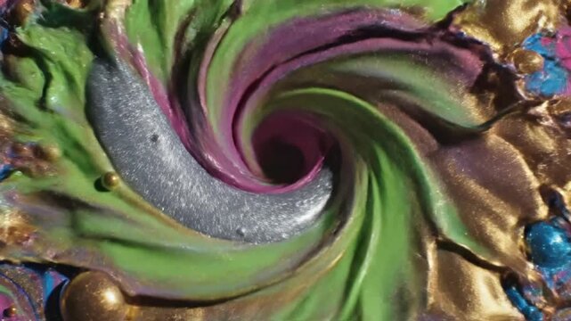 Abstract fluid art with vibrant colors and circular shapes in macro view