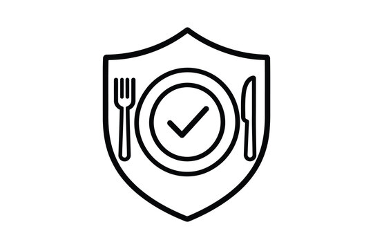 Food safety checkmark icon with fork and knife in a shield