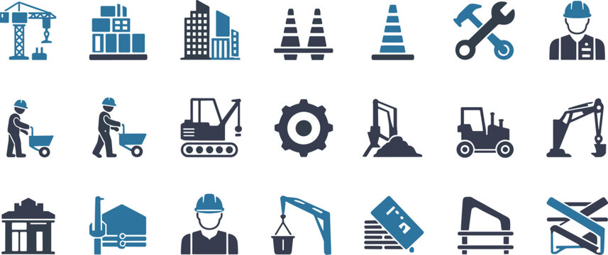 Construction Industry Icons Set crane building blocks