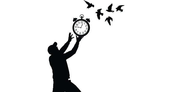 Person chasing time with clock representing urgency and lost time concept