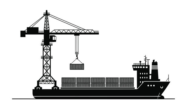 silhouette of a container ship being loaded by a port crane on a white background high quality professional detailed modern elegant stylish clean crisp