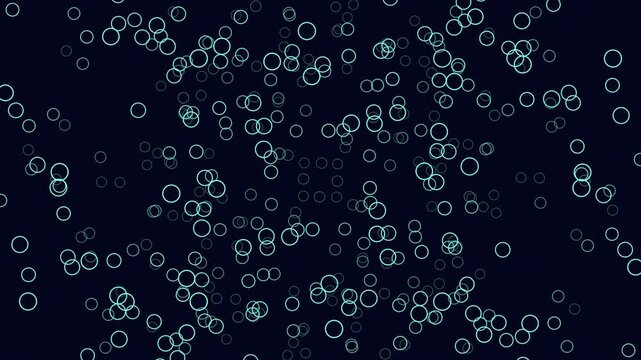 Soft turquoise bokeh circles drift across a dark navy background, creating an abstract bubble pattern for modern motion design, tech visuals, and digital backdrops