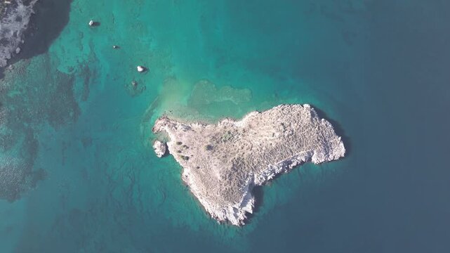 Aerial drone shot.View of famous beach in the summer, Crete, Greece. Famous beach with river and palm trees in Libyan sea. Tropical island, Panoramic view, Most beautiful beaches of Crete island