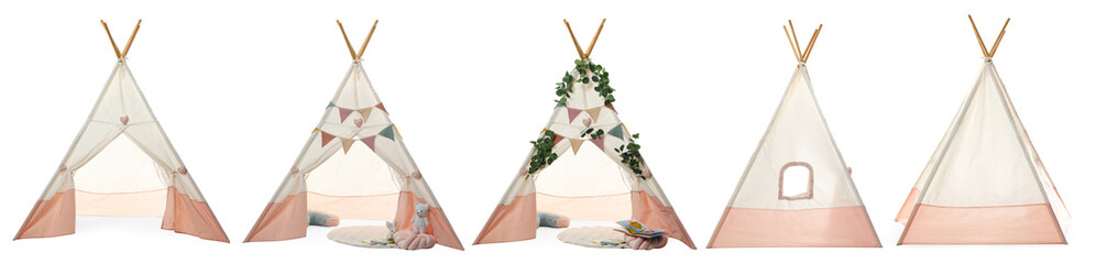 Cute wigwam for children isolated on white, set © New Africa