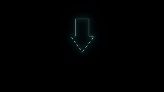 Glowing down arrow loop HD animation. neon lighting direction arrow. neon bouncing downward arrow icon. download icon sign. animated neon line swipe down arrow. road signal icon.