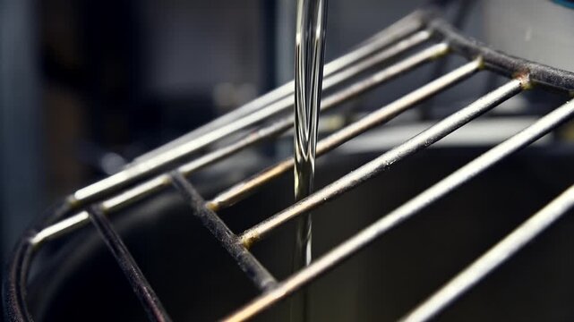 Liquid being poured into mixing bowl through metal strainer for dough preparation