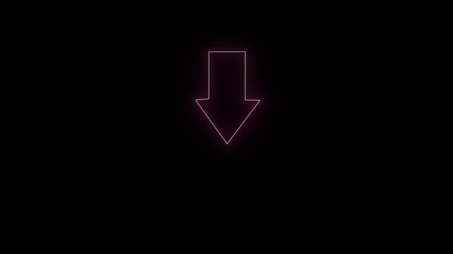 Glowing down arrow loop HD animation. neon lighting direction arrow. neon bouncing downward arrow icon. download icon sign. animated neon line swipe down arrow. road signal icon.