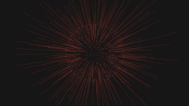 Abstract red light streaks and glowing particles radiate from center on black background, creating a dynamic starburst speed effect for sci fi technology visuals