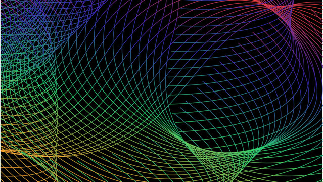 Gradient lines waves surface grid pattern on black backdrop. Abstract colorful wallpaper background.
