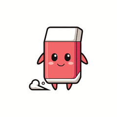 Obraz premium Cute red eraser cartoon character running with a happy expression.