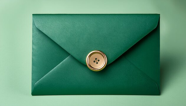 minimalist green envelope with gold button detail