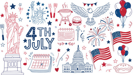 Fourth of july doodle hand drawn illustration. USA Independence day celebration. © Ruby