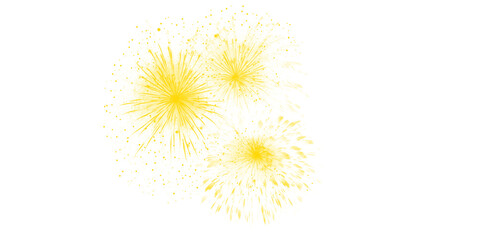 Obraz premium Vibrant Yellow Golden Fireworks Explosion on Black Background, Glowing Burst Sparks for New Year, Diwali, Festival, Holiday Celebration Night Sky Party Event Decoration