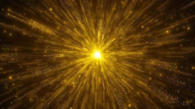 Golden explosion particle light burst radiates sparkling dust glowing streaks, powerful cinematic energy effect luxury intros, celebration , award titles, festive promos, dynamic overlays, dramatic