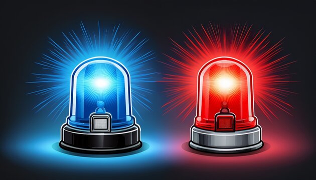 realistic of blue and red flashing sirens in the dark typically seen on police or emergency vehicles