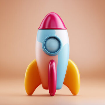 Rocket 3D icon concept graphic design. Starship volumetric icon.	
