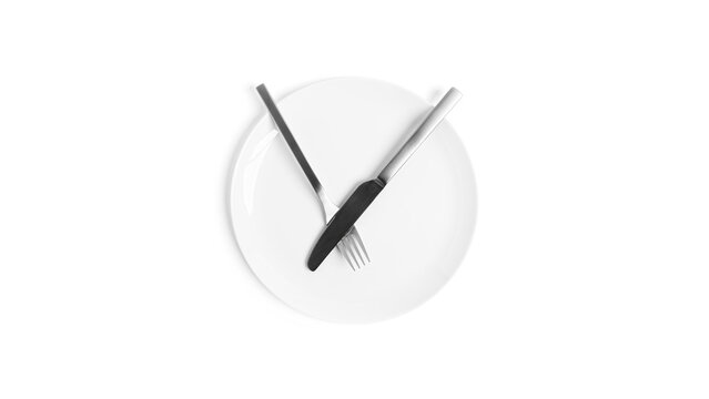 Sign language with cutlery. A plate with cutlery isolated on a white background. Plate, knife, fork on a white background.
