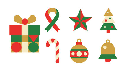 Naklejka premium flat lay christmas holiday icons set with festive decorations and ornaments