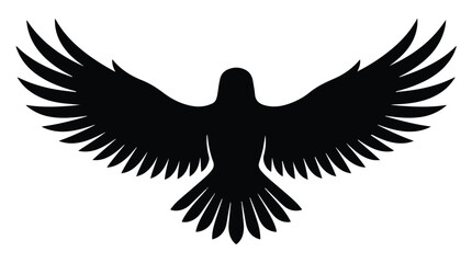 Obraz premium Black bird silhouette with outstretched wings on white background, freedom and flight concept, symbol of nature and wildlife