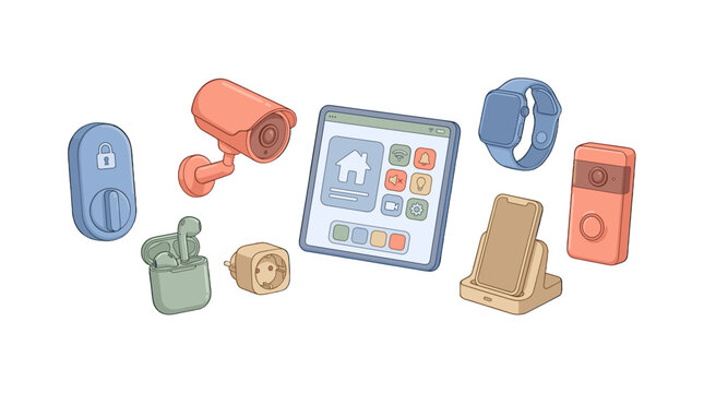 flat lay collection of vintage electronic devices and gadgets on light background