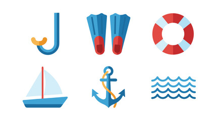 flat design summer beach vacation nautical icons set with lifebuoy sailboat anchor © Andrei