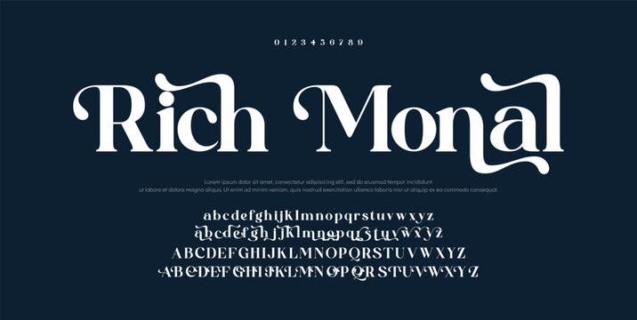 Rich Monal Elegant classic alphabet serif fonts decorative wedding retro concept. Typography Retro vintage alphabet letters fonts and number. vector illustration