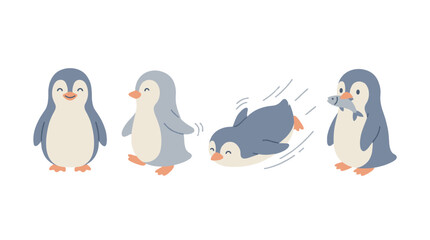 cute cartoon penguins sliding on ice in playful winter scene illustration © Andrei