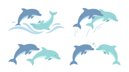 Obraz premium minimalist vector dolphins swimming in ocean waves illustration