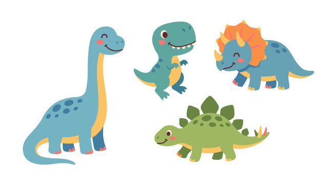 colorful cartoon dinosaurs set isolated on white background for kids design