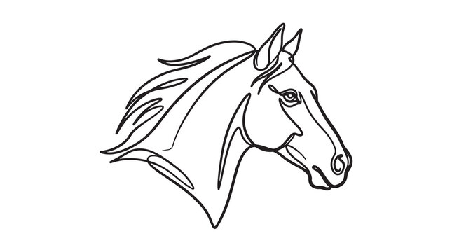 Clean Line Art Equestrian Horse Head Portrait, a Simple Monochrome Illustration