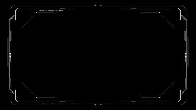 Minimal HUD frame background offers black copy space with clean futuristic border lines, tech corner marks, simple interface titles, gaming overlays, software demos, cyber screens, digital templates.