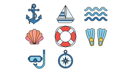 flat design summer beach vacation icons set with nautical elements © Andrei