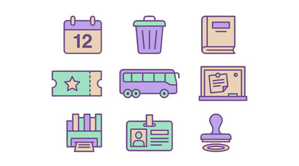 Fototapeta premium flat design office and travel icons set with colorful elements and objects
