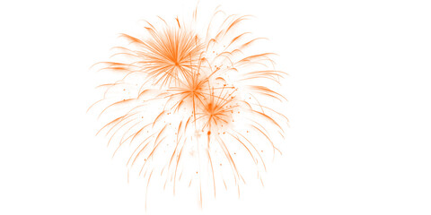 Obraz premium Orange Triple Star Fireworks Burst with Curved Tails on Black Background, Glowing Display for New Year, Diwali, Festival, Celebration Night Party Event Sky Decoration Design