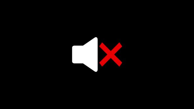 Animated Mute Sound Icon and Volume Off Symbol on Black Background, Speaker mute icon animation design 4k video. Volume, audio, noise, volume down, loud, off, microphone, sound, voice, animated.